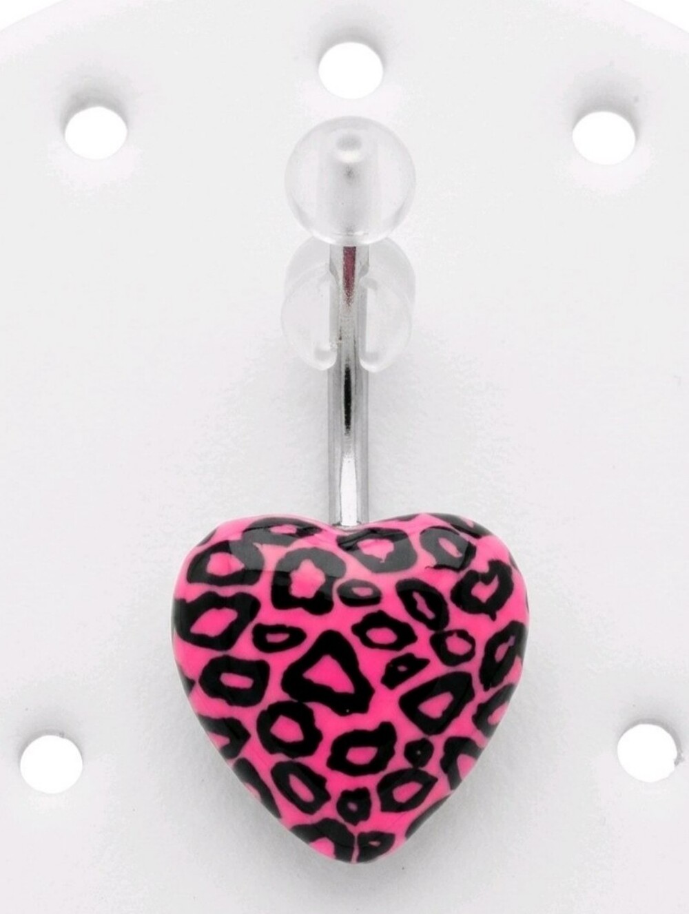 Painful Pleasures ✦ Pink Leopard Heart Navel Ring ✦ 14G Surgical Steel NWT